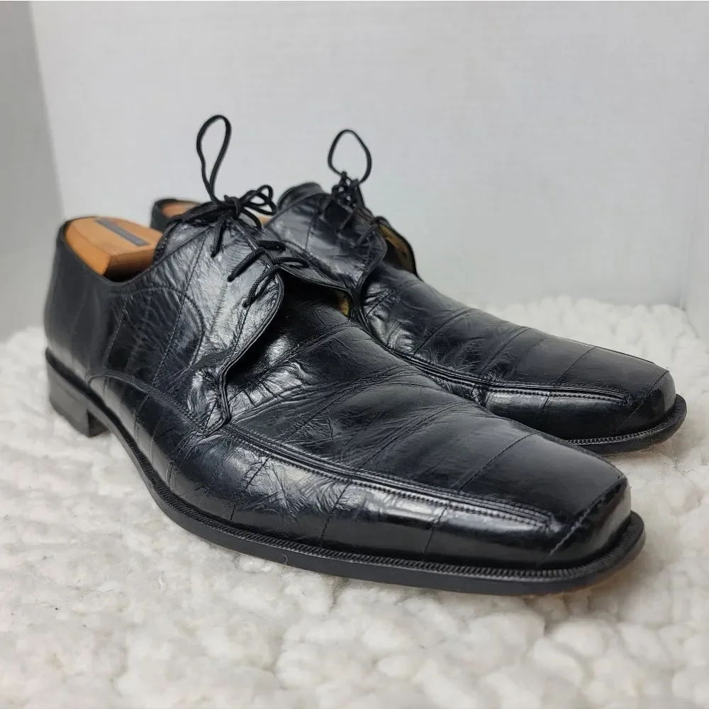 Mezlan Platinum Dinan Men’s 13M Black Eel Skin Leather Dress Shoes Made In Spain